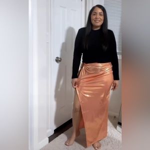 FASHION NOVA Irreplaceable Metallic Maxi Skirt - Peach